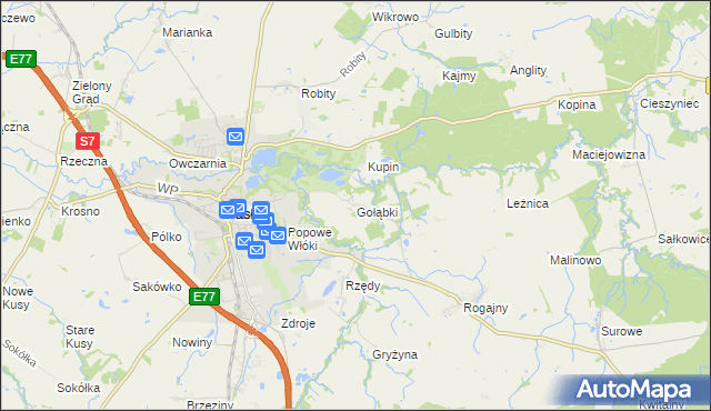 mapa Gołąbki gmina Pasłęk, Gołąbki gmina Pasłęk na mapie Targeo