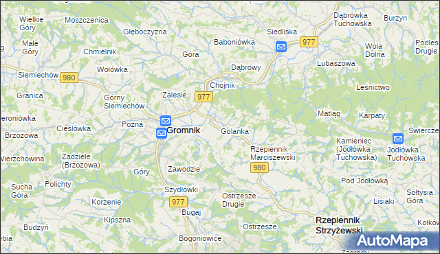 mapa Golanka gmina Gromnik, Golanka gmina Gromnik na mapie Targeo