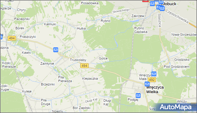 mapa Golce gmina Wręczyca Wielka, Golce gmina Wręczyca Wielka na mapie Targeo