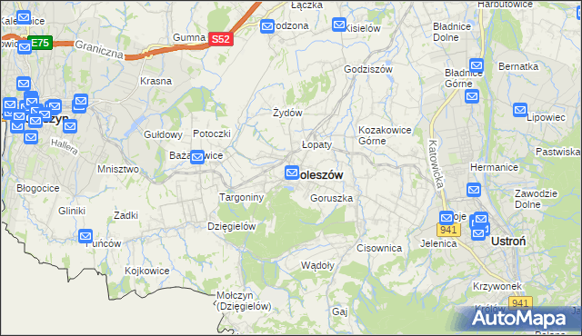 mapa Goleszów powiat cieszyński, Goleszów powiat cieszyński na mapie Targeo