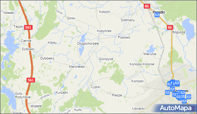 mapa Gorczyce gmina Prostki, Gorczyce gmina Prostki na mapie Targeo