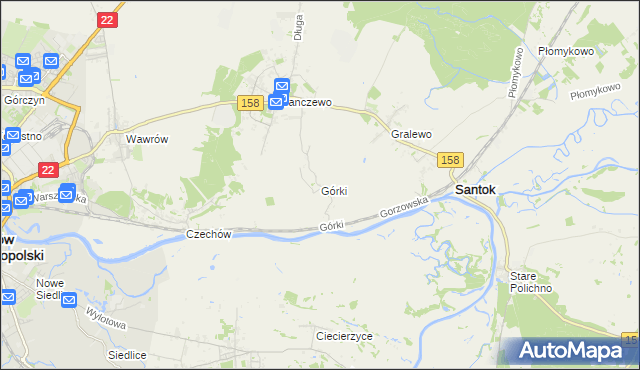 mapa Górki gmina Santok, Górki gmina Santok na mapie Targeo