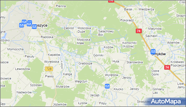 mapa Górniki gmina Radoszyce, Górniki gmina Radoszyce na mapie Targeo