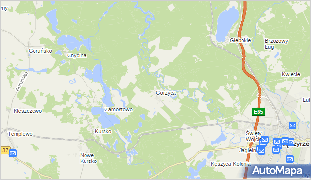 mapa Gorzyca gmina Międzyrzecz, Gorzyca gmina Międzyrzecz na mapie Targeo