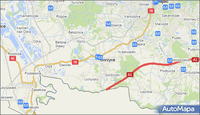 mapa Gorzyce powiat wodzisławski, Gorzyce powiat wodzisławski na mapie Targeo