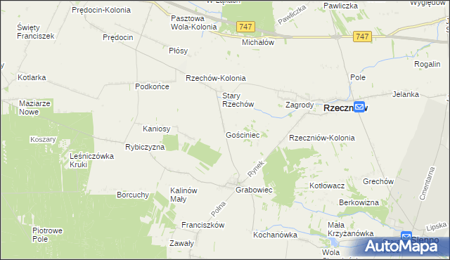 mapa Gościniec gmina Rzeczniów, Gościniec gmina Rzeczniów na mapie Targeo