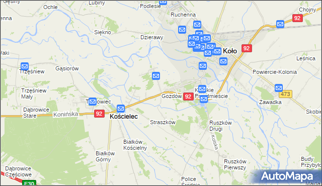 mapa Gozdów gmina Kościelec, Gozdów gmina Kościelec na mapie Targeo