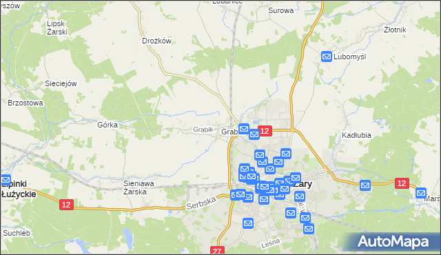 mapa Grabik gmina Żary, Grabik gmina Żary na mapie Targeo