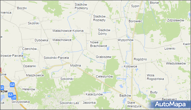 mapa Grabiszew gmina Zgierz, Grabiszew gmina Zgierz na mapie Targeo