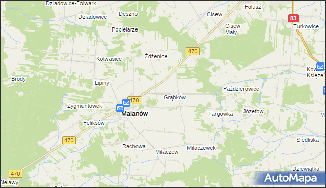 mapa Grąbków, Grąbków na mapie Targeo