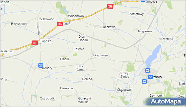 mapa Grąbkowo gmina Jutrosin, Grąbkowo gmina Jutrosin na mapie Targeo