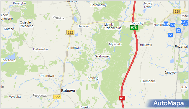 mapa Grabowiec gmina Bobowo, Grabowiec gmina Bobowo na mapie Targeo
