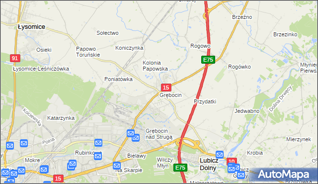 mapa Grębocin gmina Lubicz, Grębocin gmina Lubicz na mapie Targeo