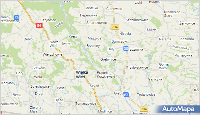 mapa Grębynice, Grębynice na mapie Targeo