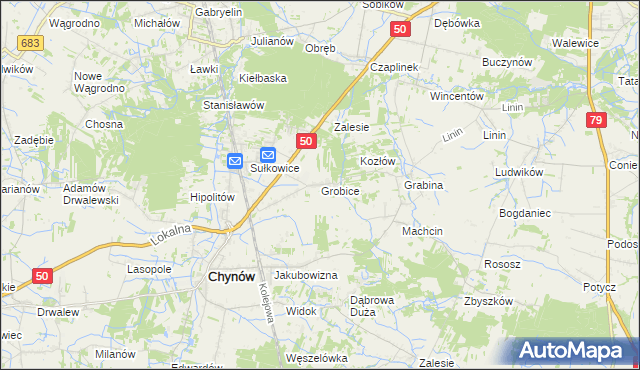 mapa Grobice, Grobice na mapie Targeo