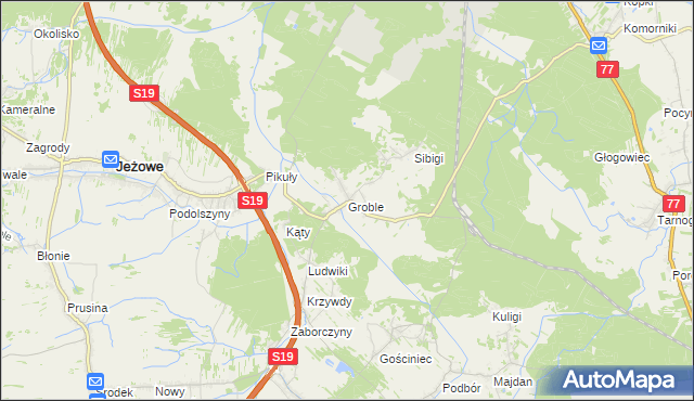 mapa Groble gmina Jeżowe, Groble gmina Jeżowe na mapie Targeo