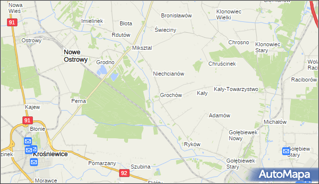 mapa Grochów gmina Nowe Ostrowy, Grochów gmina Nowe Ostrowy na mapie Targeo