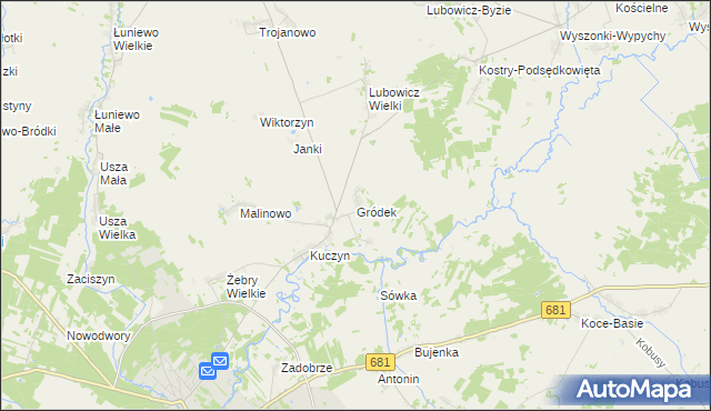 mapa Gródek gmina Klukowo, Gródek gmina Klukowo na mapie Targeo