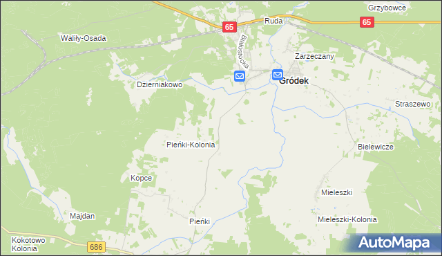 mapa Gródek-Kolonia gmina Gródek, Gródek-Kolonia gmina Gródek na mapie Targeo