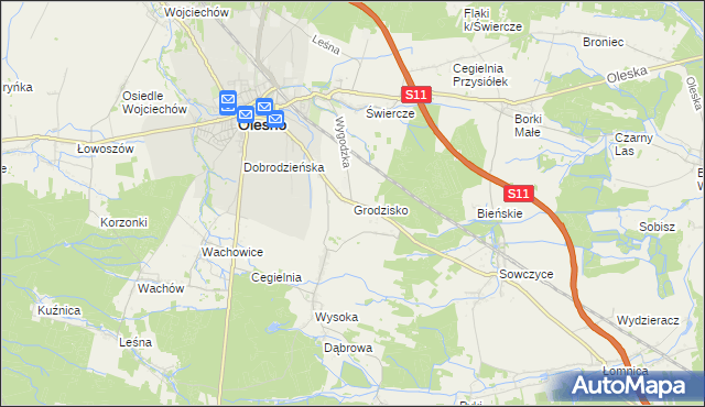 mapa Grodzisko gmina Olesno, Grodzisko gmina Olesno na mapie Targeo