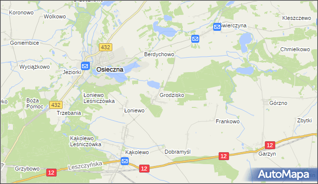 mapa Grodzisko gmina Osieczna, Grodzisko gmina Osieczna na mapie Targeo