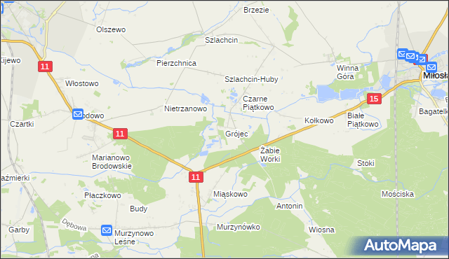 mapa Grójec gmina Środa Wielkopolska, Grójec gmina Środa Wielkopolska na mapie Targeo