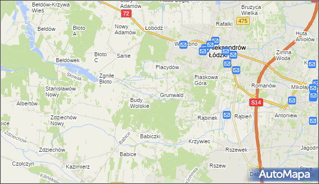 mapa Grunwald gmina Aleksandrów Łódzki, Grunwald gmina Aleksandrów Łódzki na mapie Targeo