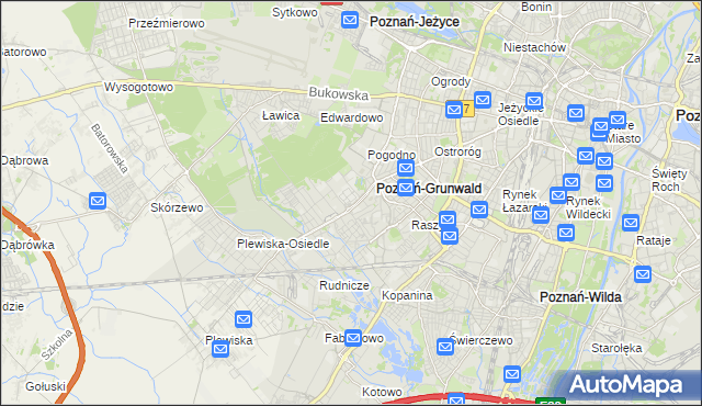 mapa Grunwald gmina Poznań, Grunwald gmina Poznań na mapie Targeo