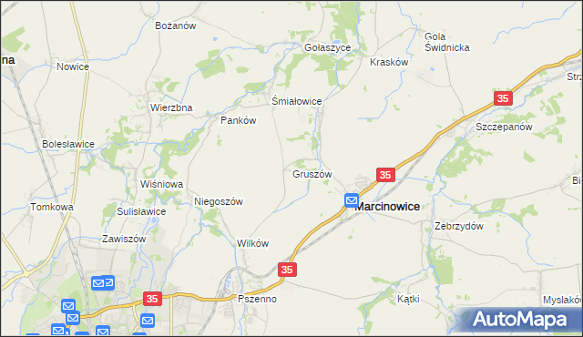 mapa Gruszów gmina Marcinowice, Gruszów gmina Marcinowice na mapie Targeo