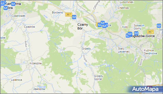 mapa Grzędy gmina Czarny Bór, Grzędy gmina Czarny Bór na mapie Targeo