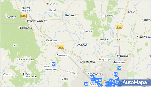 mapa Grzybowo gmina Regimin, Grzybowo gmina Regimin na mapie Targeo