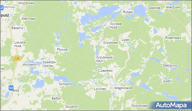 mapa Grzybowski Młyn, Grzybowski Młyn na mapie Targeo