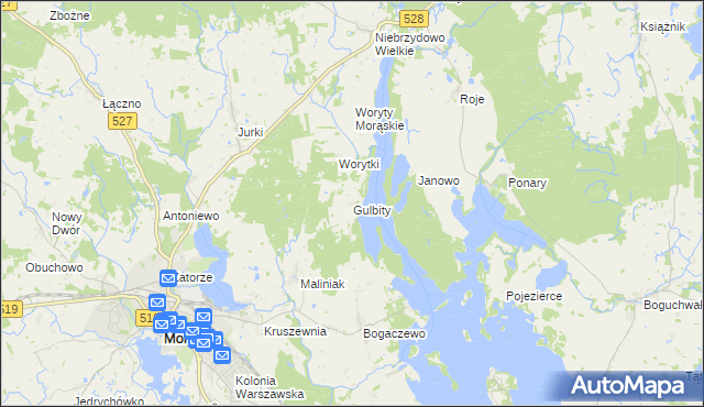 mapa Gulbity gmina Morąg, Gulbity gmina Morąg na mapie Targeo