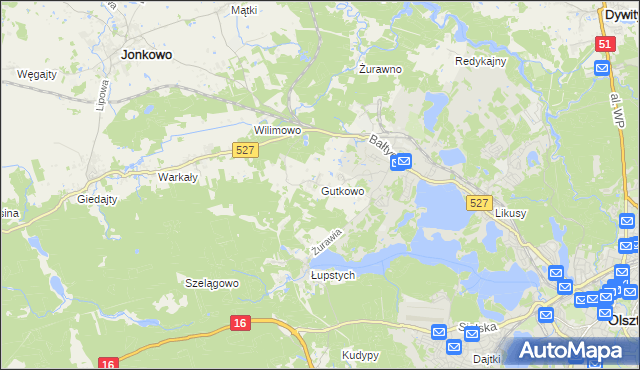 mapa Gutkowo gmina Jonkowo, Gutkowo gmina Jonkowo na mapie Targeo