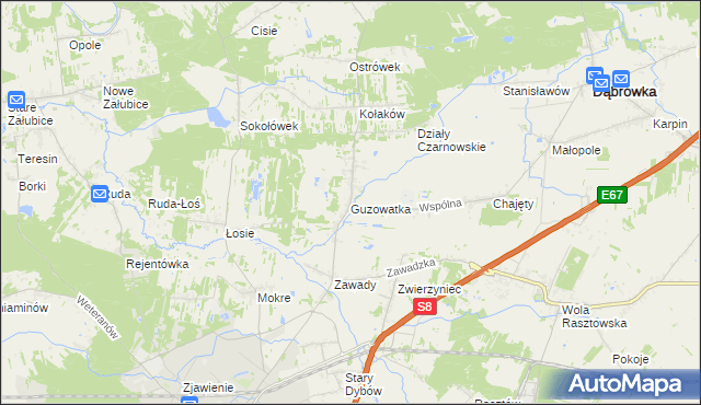 mapa Guzowatka gmina Dąbrówka, Guzowatka gmina Dąbrówka na mapie Targeo