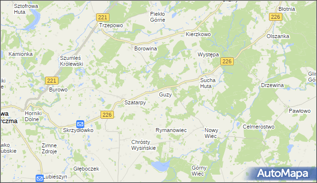 mapa Guzy gmina Nowa Karczma, Guzy gmina Nowa Karczma na mapie Targeo