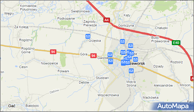 mapa Gwizdaj, Gwizdaj na mapie Targeo