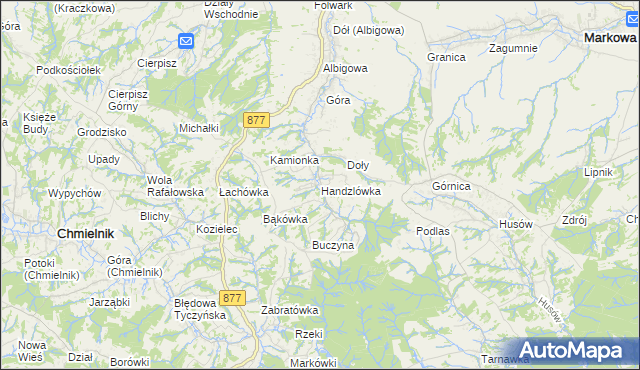 mapa Handzlówka, Handzlówka na mapie Targeo