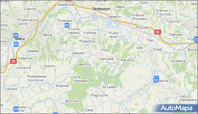mapa Harklowa gmina Skołyszyn, Harklowa gmina Skołyszyn na mapie Targeo