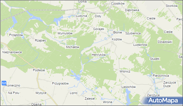 mapa Henryków gmina Małogoszcz, Henryków gmina Małogoszcz na mapie Targeo