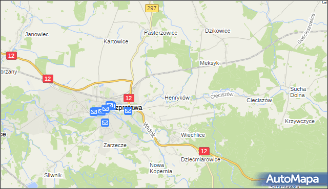 mapa Henryków gmina Szprotawa, Henryków gmina Szprotawa na mapie Targeo