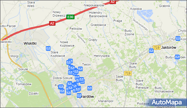 mapa Henryszew, Henryszew na mapie Targeo