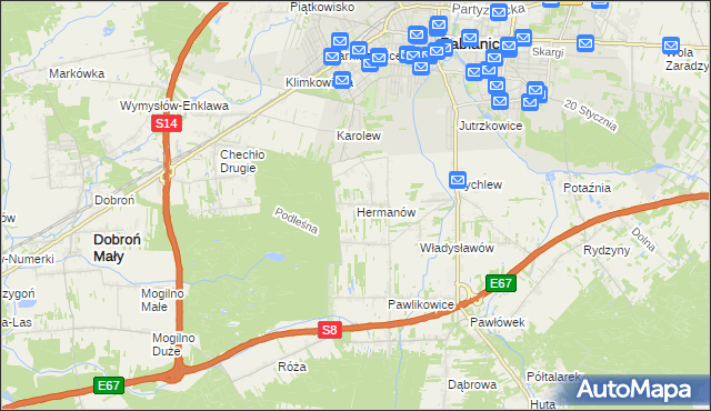 mapa Hermanów gmina Pabianice, Hermanów gmina Pabianice na mapie Targeo
