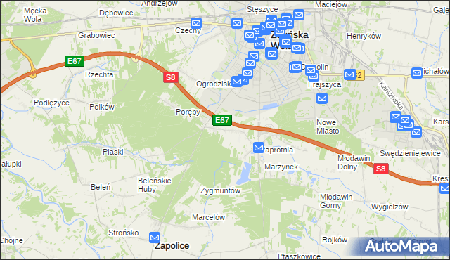 mapa Holendry gmina Zapolice, Holendry gmina Zapolice na mapie Targeo