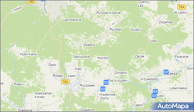 mapa Hucisko gmina Klucze, Hucisko gmina Klucze na mapie Targeo