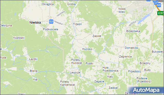 mapa Hucisko gmina Niwiska, Hucisko gmina Niwiska na mapie Targeo
