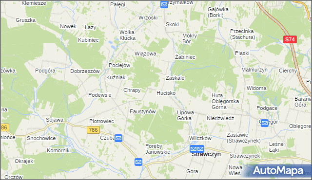 mapa Hucisko gmina Strawczyn, Hucisko gmina Strawczyn na mapie Targeo