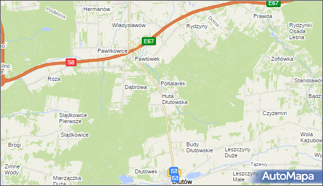 mapa Huta Dłutowska, Huta Dłutowska na mapie Targeo