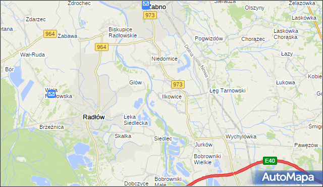 mapa Ilkowice gmina Żabno, Ilkowice gmina Żabno na mapie Targeo