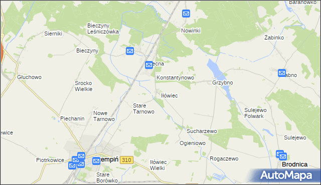 mapa Iłówiec gmina Brodnica, Iłówiec gmina Brodnica na mapie Targeo